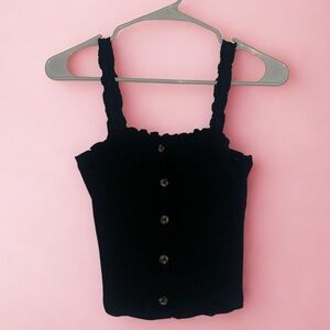 Aeropostale | Black Smocked Crop Top | Sleeveless Button Front Detail | Size S